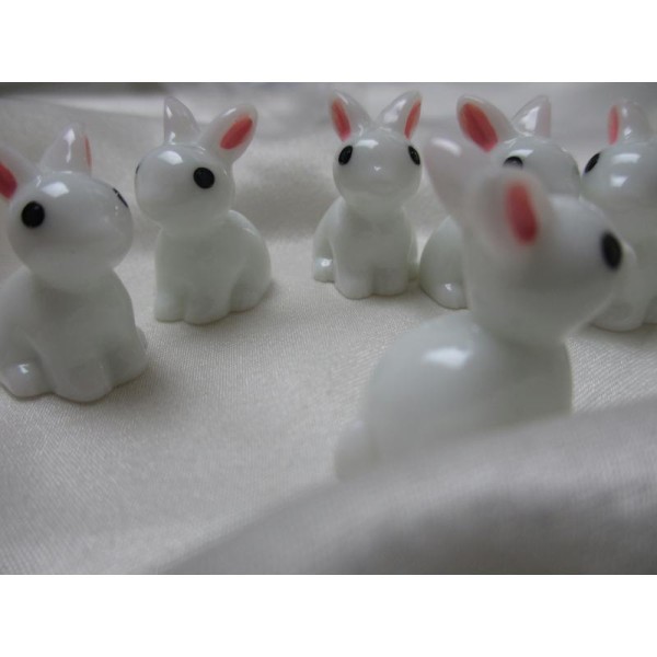 Lapin miniature céramique,blanc oreilles rose 1 pièce - Photo n°3