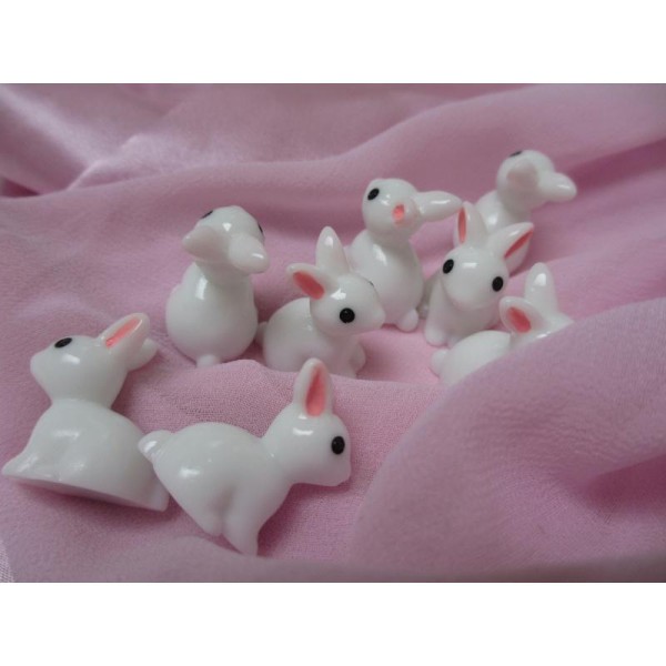 Lapin miniature céramique,blanc oreilles rose 1 pièce - Photo n°4