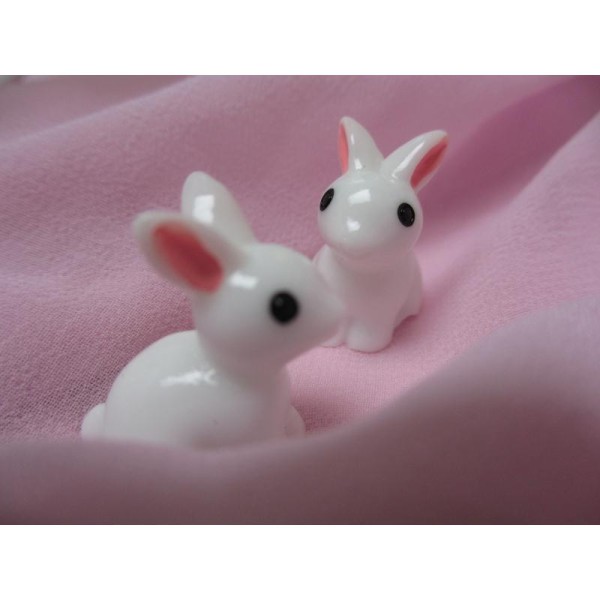 Lapin miniature céramique,blanc oreilles rose 1 pièce - Photo n°1