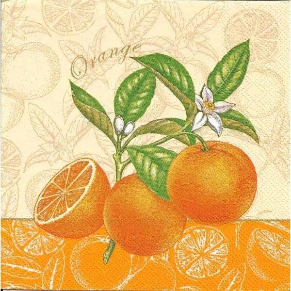 4 Serviettes en papier Orange Branche d'oranger Format Lunch - Photo n°1