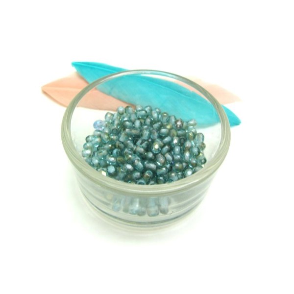 Lot  50 perles Facettes verre de Bohême -Bleu Gris - 3 mm - Photo n°1