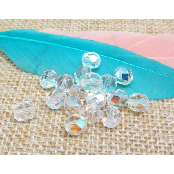 Lot 20 perles Facettes verre de Bohême - Crystal AB - 5,7  mm - Photo n°1