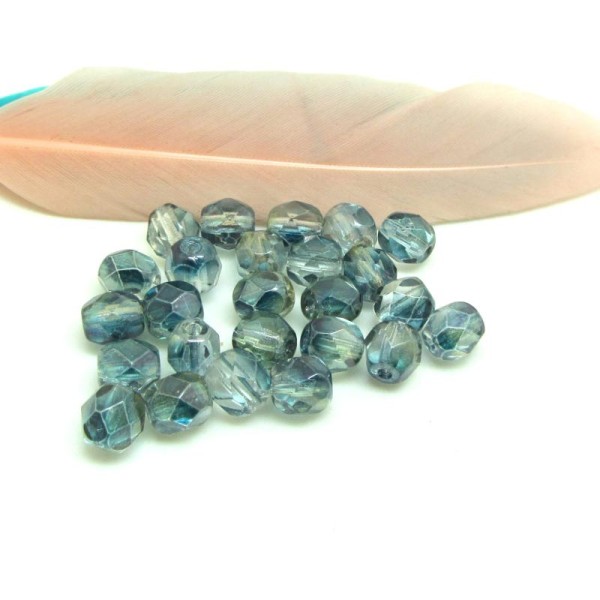 Lot  20 perles Facettes verre de Bohême -Gris Bleu - 6 mm - Photo n°1