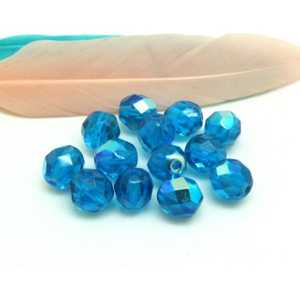 Lot  10 perles Facettes verre de Bohême - Bleu Cobalt AB - 8 mm - Photo n°1