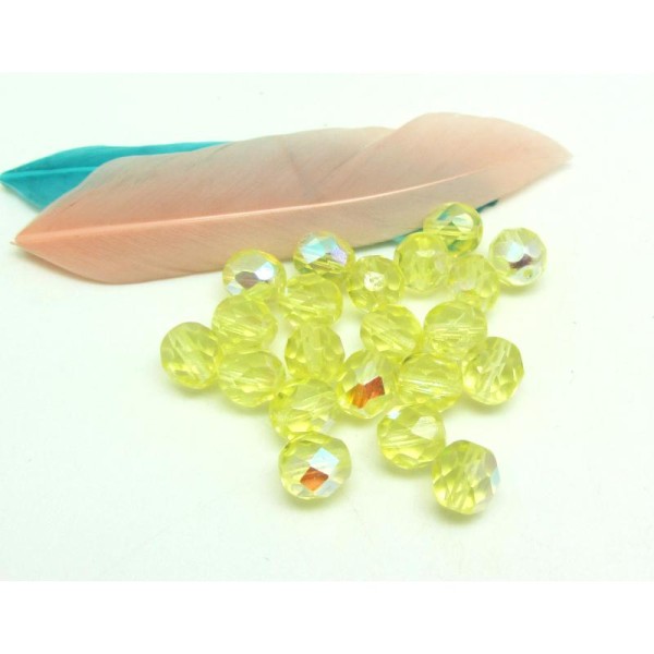 Lot  10 perles Facettes verre de Bohême - Jaune AB - 8 mm - Photo n°1