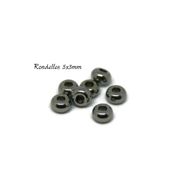 10 Perles rondelles en acier inoxydable 5x3mm - Photo n°1