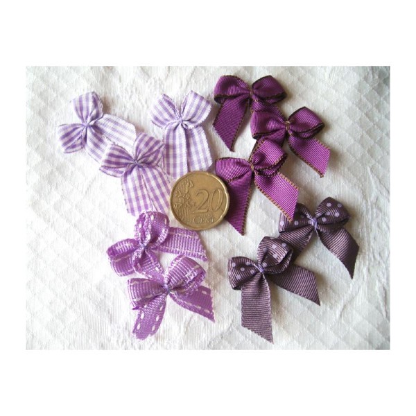 Lot 10 noeuds violet décoratifs assortiment pois, vichy, uni - Photo n°2