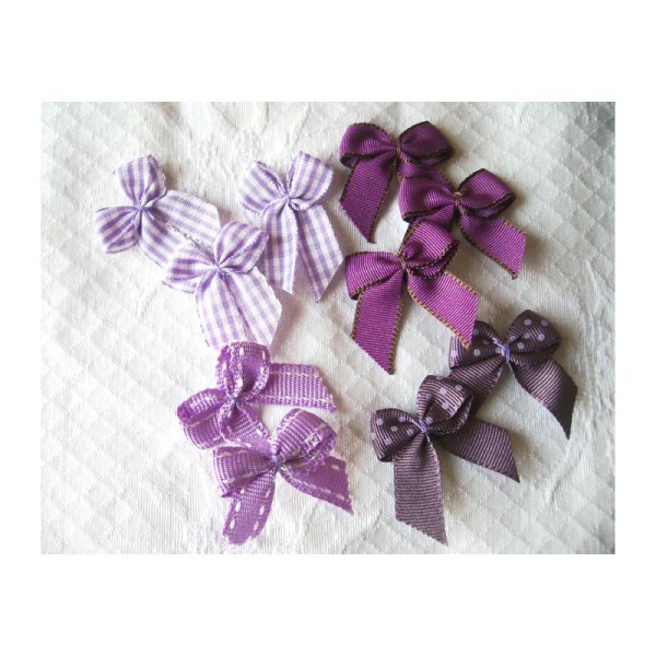 Lot 10 noeuds violet décoratifs assortiment pois, vichy, uni - Photo n°1