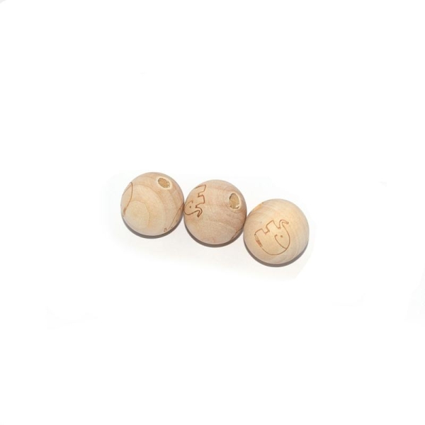 Perle en bois ronde 20 mm imprimé éléphant naturel - Photo n°1