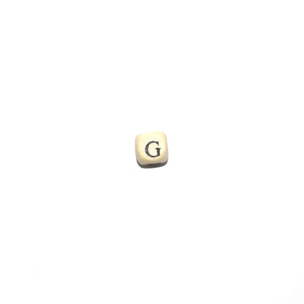 Perle lettre G alphabet cube 10 mm en bois naturel - Photo n°1