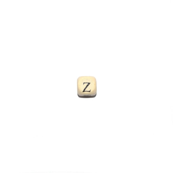 Perle lettre Z alphabet cube 10 mm en bois naturel - Photo n°1
