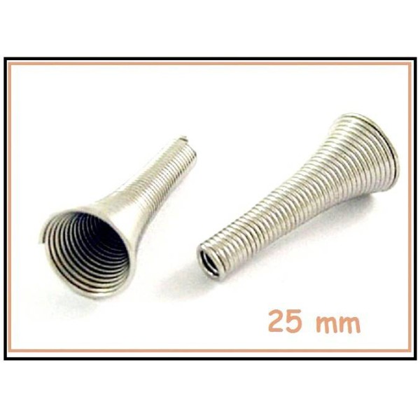 LOT 10 Perles 25 mm Tube en métal argenté - ressort en forme de trompette - Photo n°1