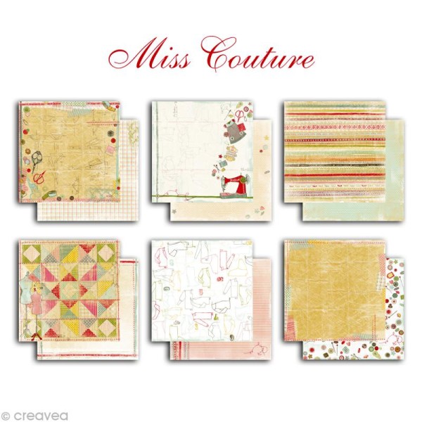 Papier scrapbooking Miss couture - Set 6 feuilles 30,5 x 30,5 cm - Recto Verso - Photo n°2