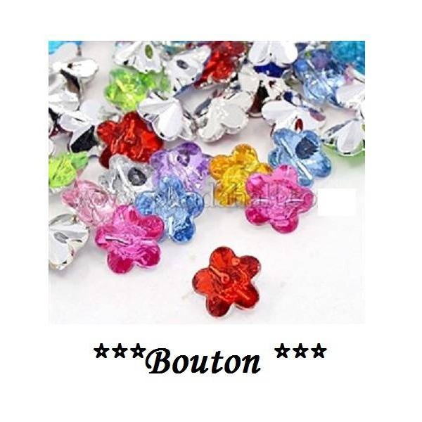 LOT 10 Boutons STRASS forme fleur multicolore - couture acrylique - Photo n°1