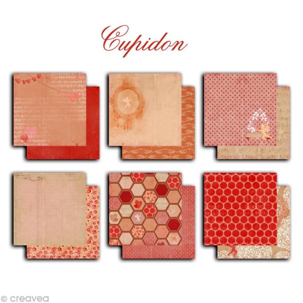 Papier scrapbooking Cupidon - Set 6 feuilles 30,5 x 30,5 cm - Recto Verso - Photo n°2