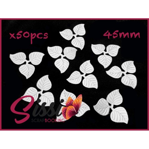 Maxi lot 50 fleurs feuille tissu blanc mariage robe de mariée reception déco 45mm - Photo n°1