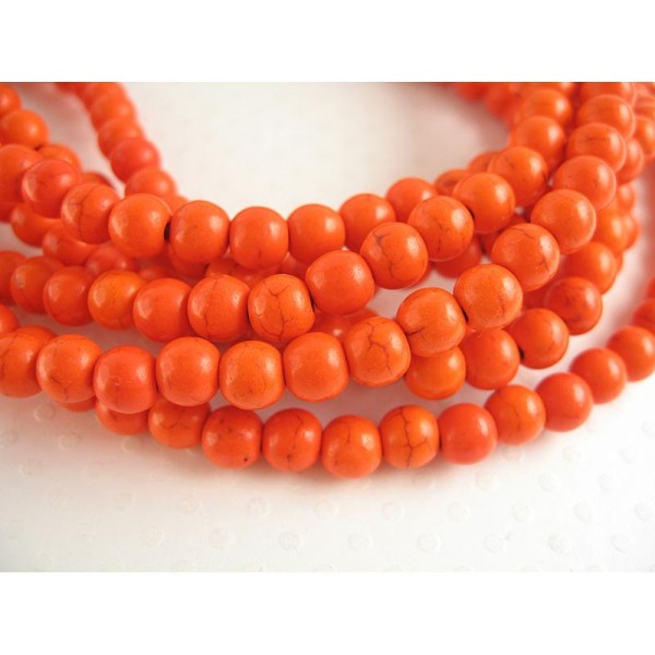 30 Perles pierre teint orange 6mm - Photo n°1