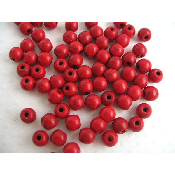 30 Perles pierre teint rouge 6mm - Photo n°1