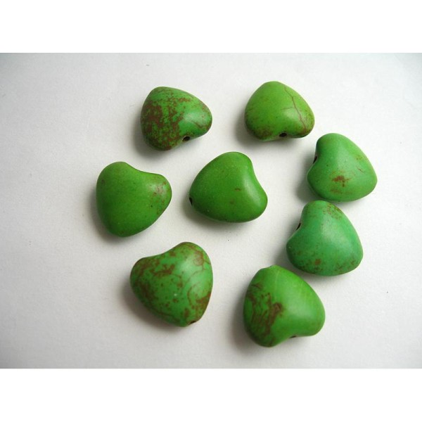 10 Perles pierre imitation turquoise coeur vert 14mm - Photo n°2