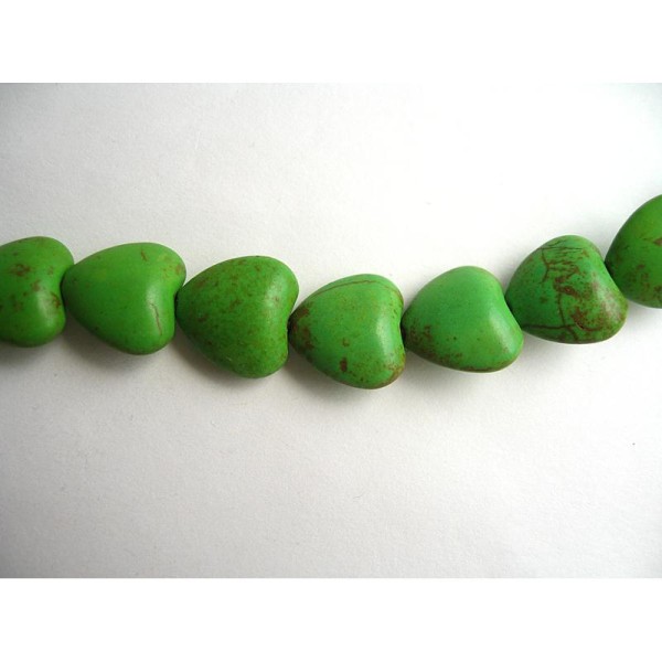 10 Perles pierre imitation turquoise coeur vert 14mm - Photo n°1