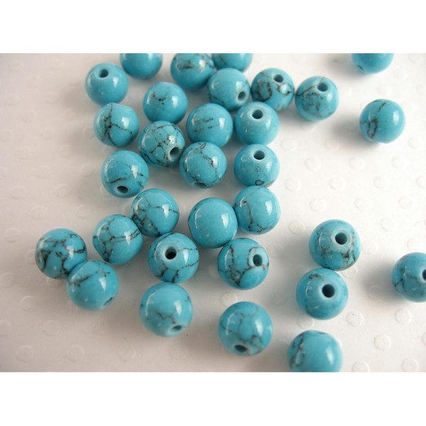 30 Perles pierre imitation turquoise bleu turquoise 6mm - Photo n°1