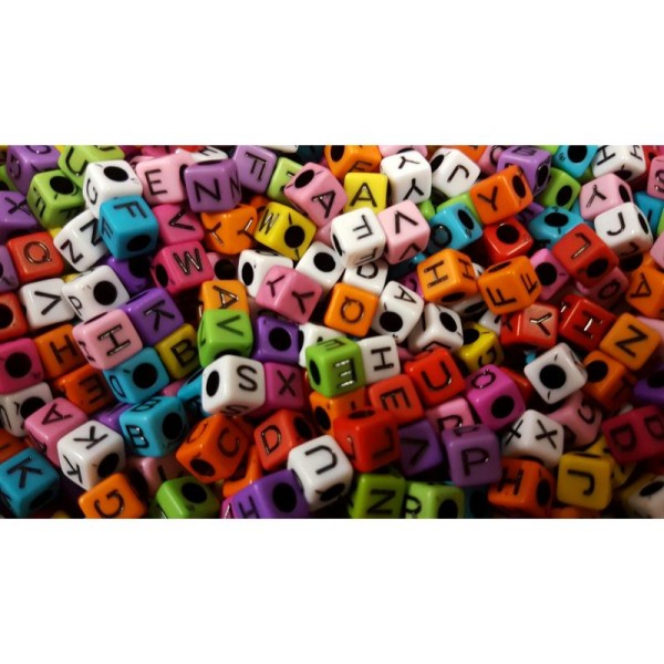 50 Perles Lettre Alphabet Mixte Cube 7mm Attache tetine, Porte clé - Photo n°2