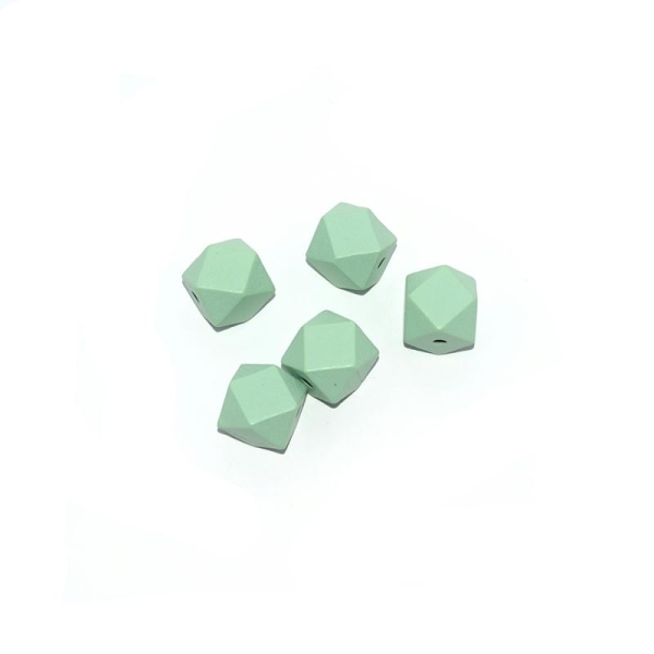 Perle en bois hexagonale 16 mm vert - Photo n°1