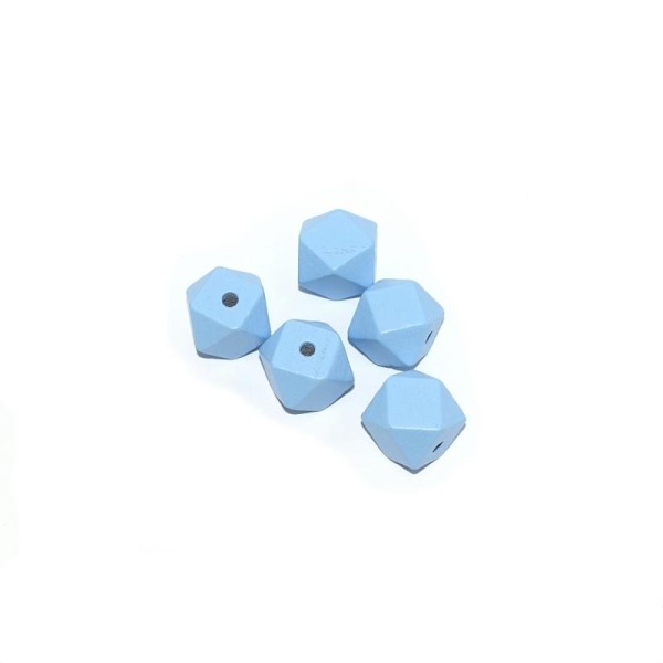 Perle en bois hexagonale 16 mm bleu - Photo n°1
