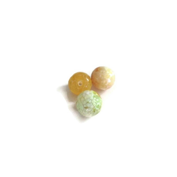 3 Grosses perles d'agate veinées à facettes jaunes 14mm - Photo n°1