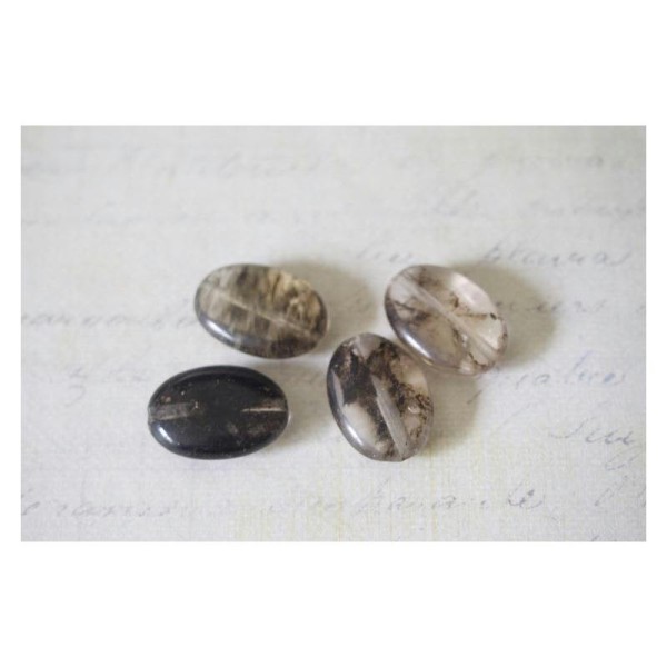 4 Perles ovales en quartz marbré et fumé gris/transparent 18x13mm - Photo n°1