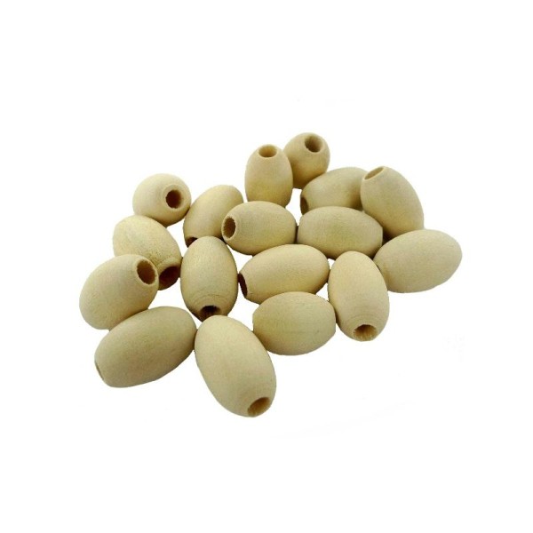 Perles de bois olives (21 x 14 mm) à gros trou (ø 06 mm) - Sachet de 17 pcs - Photo n°1