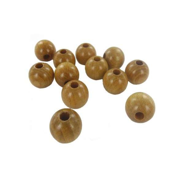 Perles de bois rondes (ø 20 mm) à gros trou (ø 06 mm) - Sachet de 12 pcs - Photo n°1