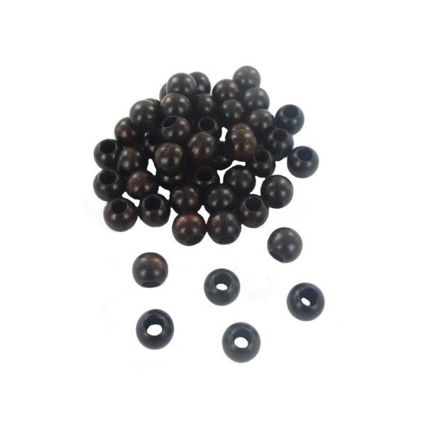 Perles de bois rondes (ø 12 mm) à gros trou (ø 06 mm) - Sachet de 48 pcs - Photo n°1