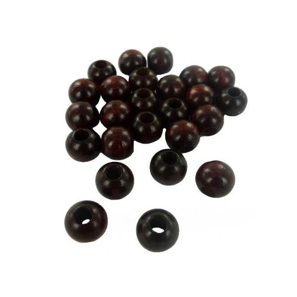 Perles de bois rondes (ø 15 mm) à gros trou (ø 06 mm) - Sachet de 26 pcs - Photo n°1