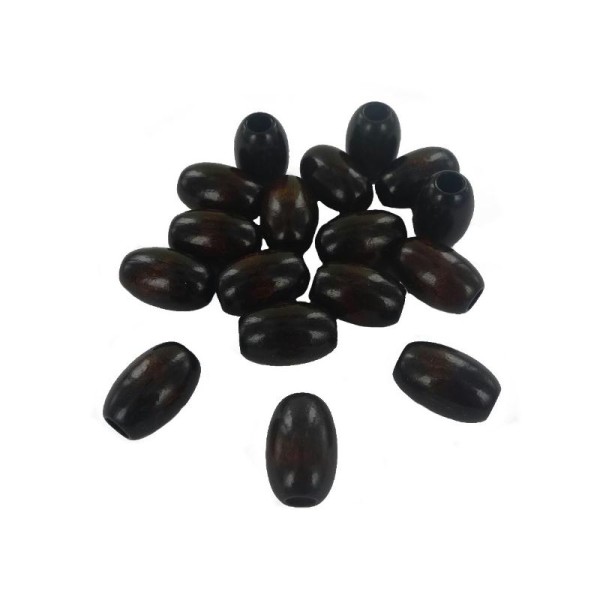 Perles de bois olives (21 x 14 mm) à gros trou (ø 06 mm) - Sachet de 17 pcs - Photo n°1