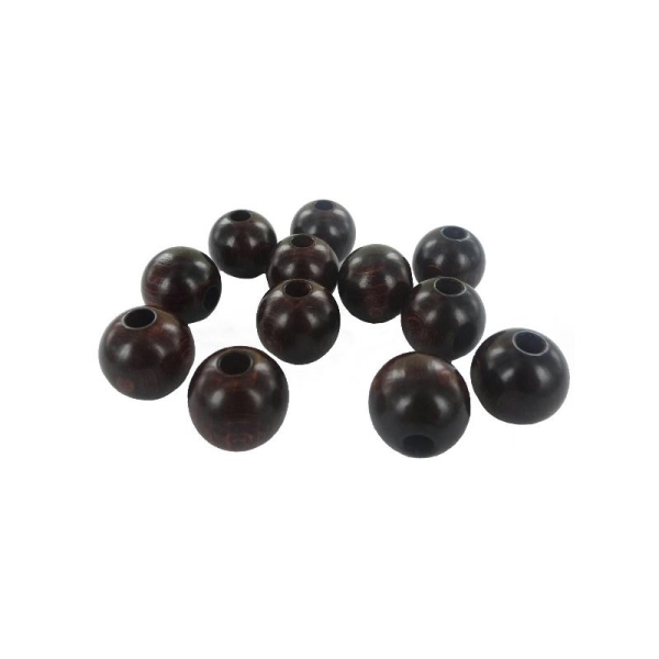 Perles de bois rondes (ø 20 mm) à gros trou (ø 06 mm) - Sachet de 12 pcs - Photo n°1