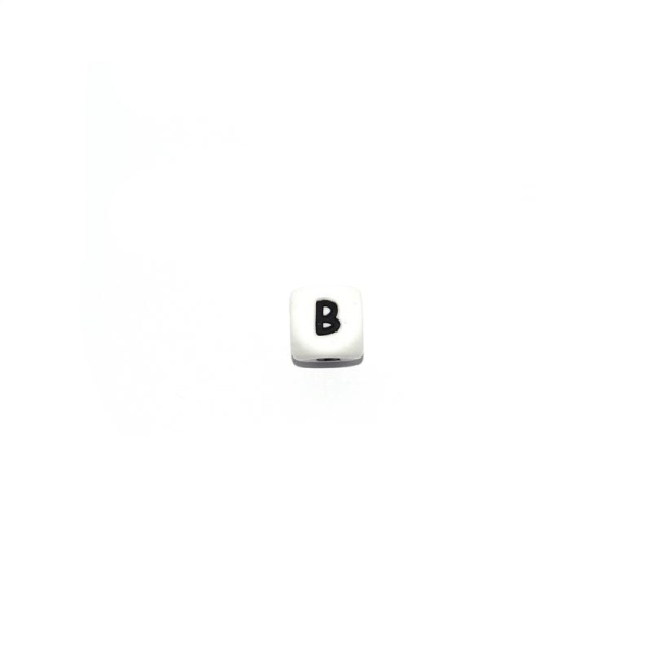 Perle lettre B cube 12 mm en silicone blanc et noir - Photo n°1