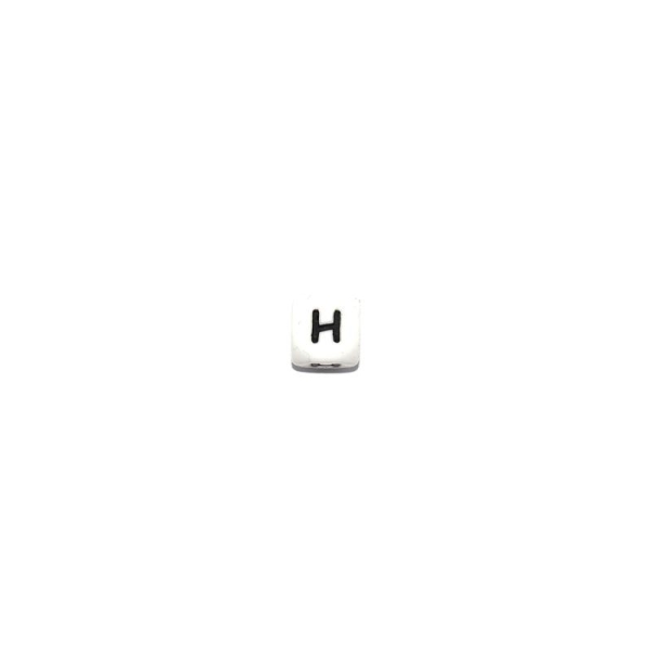 Perle lettre H cube 12 mm en silicone blanc et noir - Photo n°1