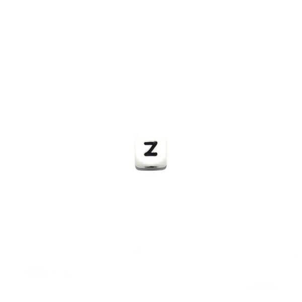 Perle lettre Z cube 12 mm en silicone blanc et noir - Photo n°1