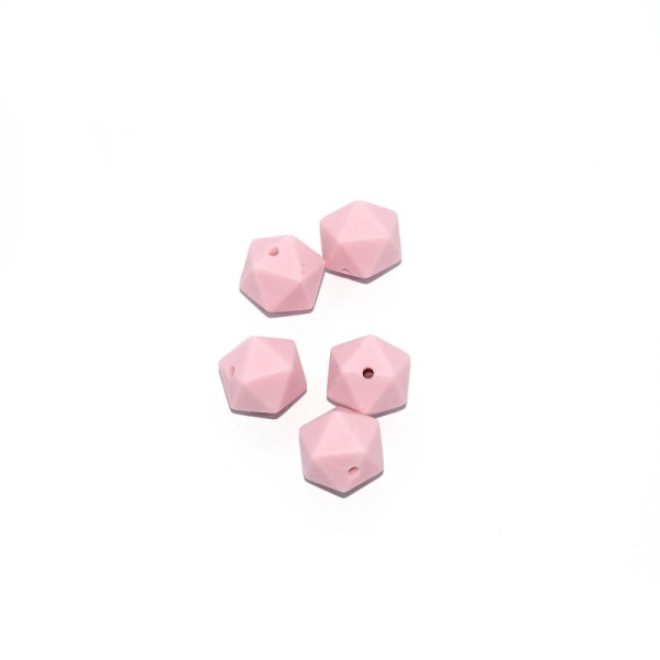 Perle silicone 14 mm hexagonale rose - Photo n°1