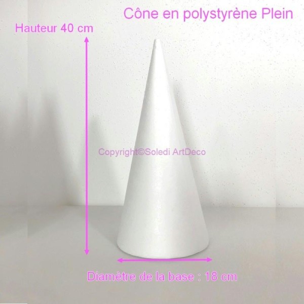Cone en polystyrène Plein, Hauteur 40cm, Diamètre de base 18cm, Support Styro pour Présentoir à maca - Photo n°1