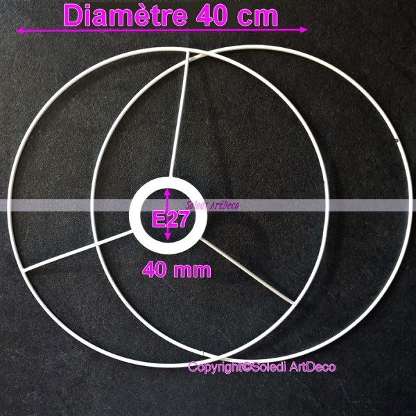 Set d'Ossature Diamètre 40 cm pour abat-jour, Grands Anneaux ronds Epoxy blanc, pour douille diam 40 - Photo n°2