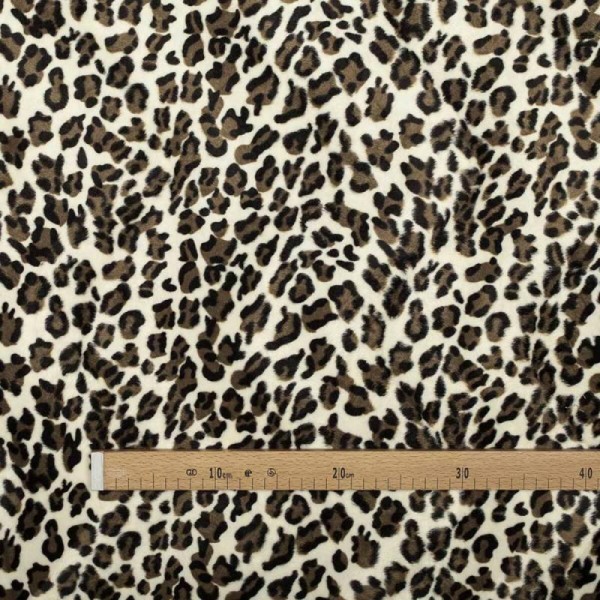 Tissu fourrure rase léopard - Brun, écru & noir - Photo n°2