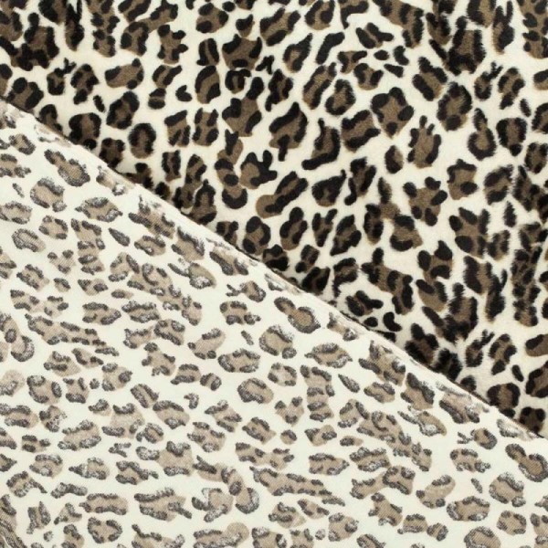 Tissu fourrure rase léopard - Brun, écru & noir - Photo n°3