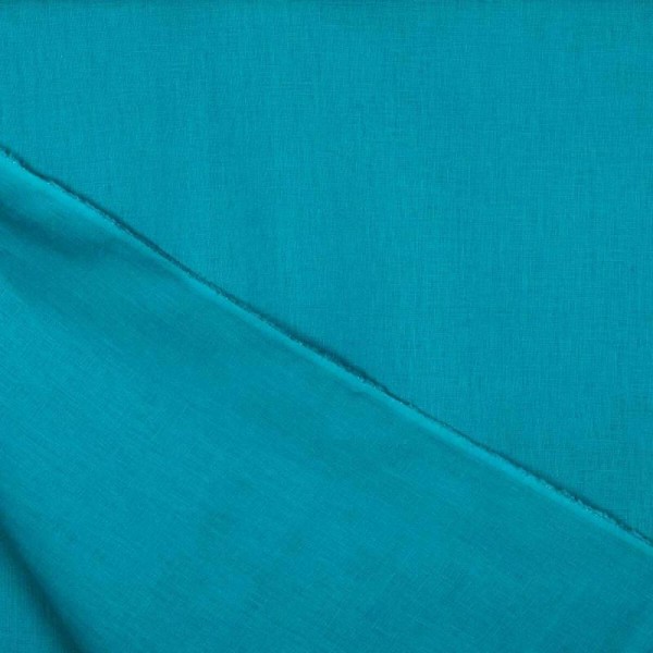 Tissu lin lavé uni 100% biologique - Bleu turquoise - Photo n°2