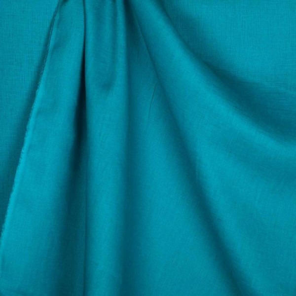 Tissu lin lavé uni 100% biologique - Bleu turquoise - Photo n°1