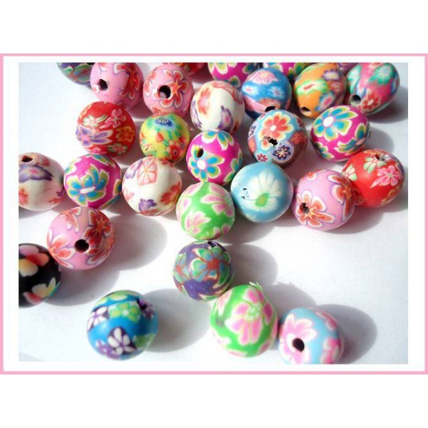 Lot de 100 Perles en pate polymère 8 mm - Rondes multicolores - Photo n°1