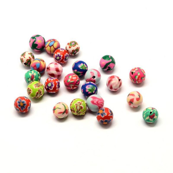 Lot de 10 Perles en pate polymère Rondes - Photo n°1