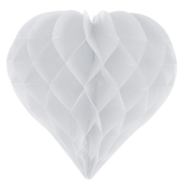 2 Boules coeur blanc en papier alvéolé 25cmx29cm - Photo n°1