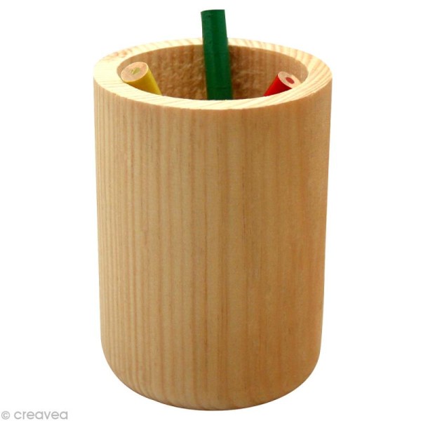 Pot à crayons cylindrique en bois - Photo n°1